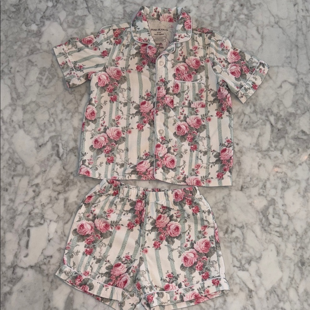 Posh Peanut Floral Striped Kids Pajamas 3/4T